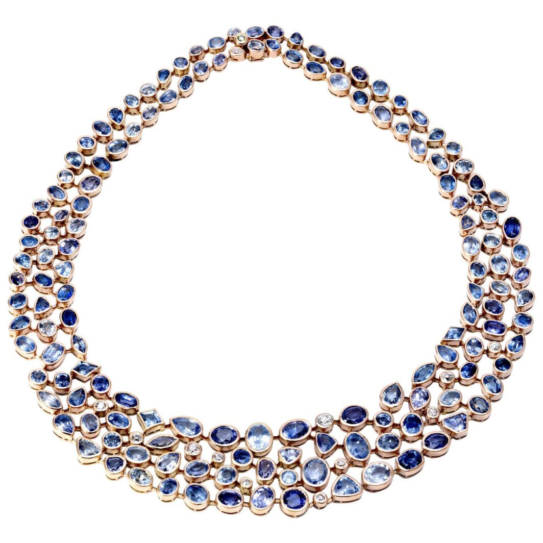Necklace Sapphires and Diamonds rose gold French designer handmade 1980 - Image 4