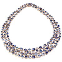 Necklace Sapphires and Diamonds rose gold French designer handmade 1980 - Image 4
