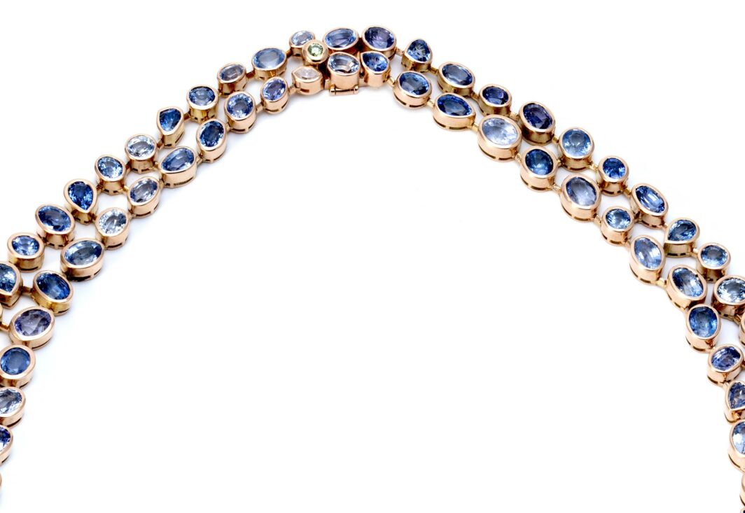 Necklace Sapphires and Diamonds rose gold French designer handmade 1980 - Image 2