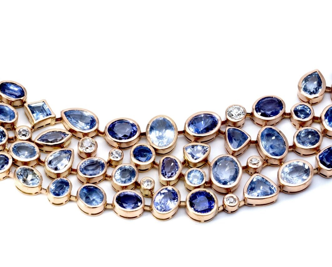 Necklace Sapphires and Diamonds rose gold French designer handmade 1980 - Image 3
