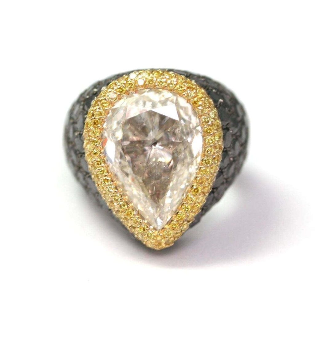 RING De Grisogono 10.85 Carats Diamond Pear white gold fancy yellow and black - Image 5