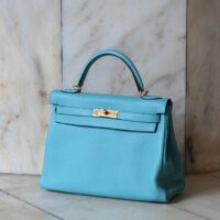 HERMES Kelly 32' Clémence Bleu Saint Cyr – Image 3