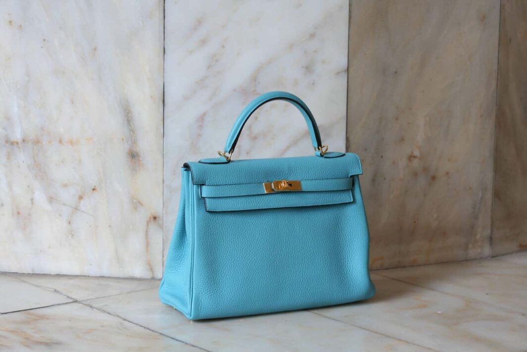 HERMES Kelly 32' Clémence Bleu Saint Cyr – Image 4