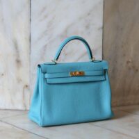 HERMES Kelly 32' Clémence Bleu Saint Cyr – Image 4
