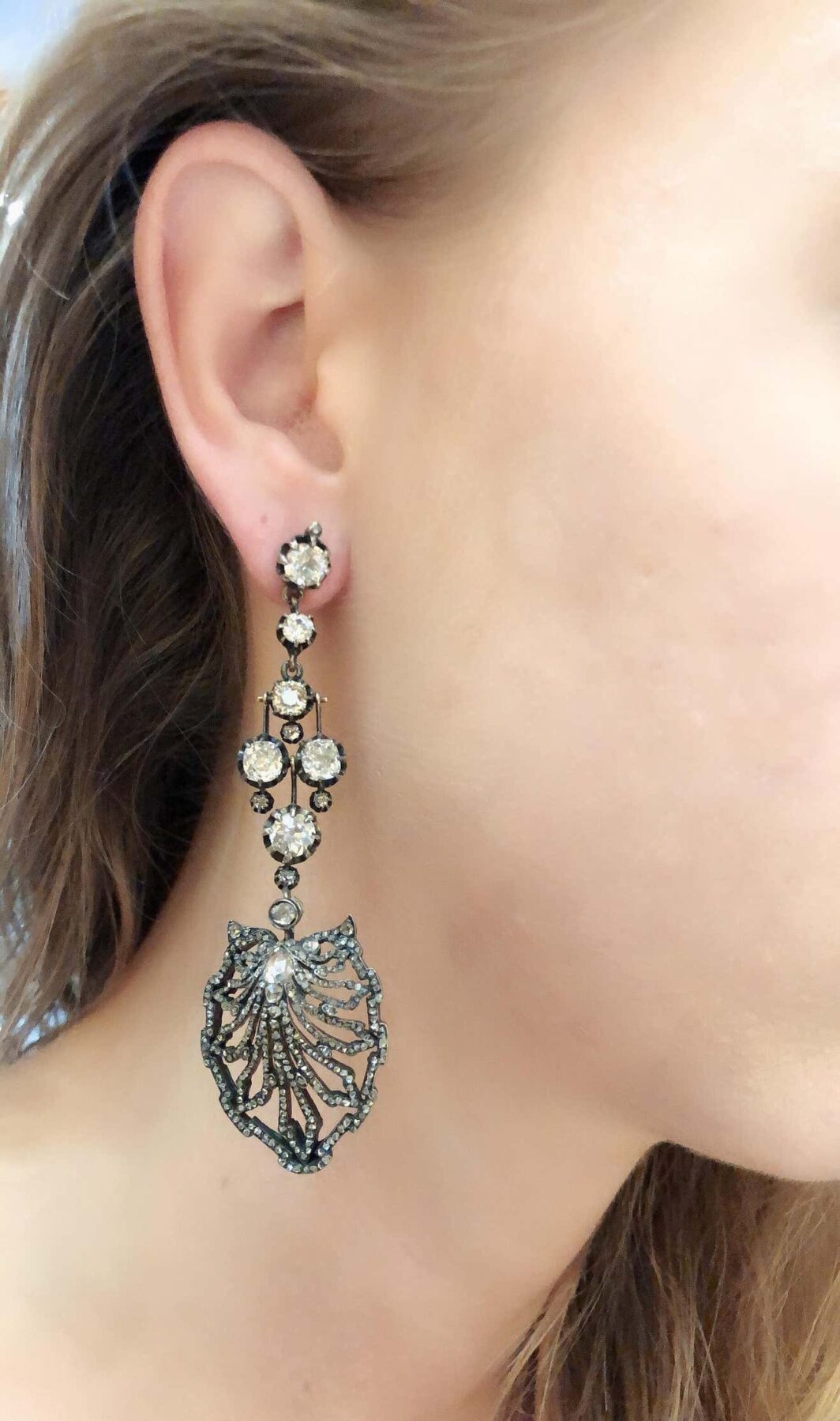 Late 19th Century Diamonds Silver Gold Earrings - Image 3
