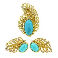 Boucheron Turquoise Diamond Gold Earrings and Brooch - Image 5