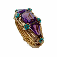 Amethysts, Diamonds and Turquoises Bracelet