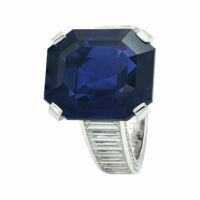 Cartier Ring Royal Blue Sapphire Emerald Cut and Diamonds Baguettes