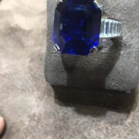Cartier Ring Royal Blue Sapphire Emerald Cut and Diamonds Baguettes - Image 4