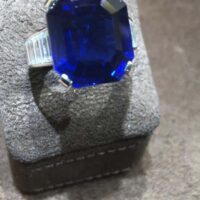 Cartier Ring Royal Blue Sapphire Emerald Cut and Diamonds Baguettes - Image 5