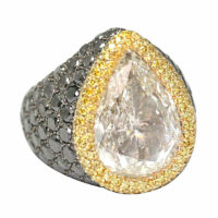 RING De Grisogono 10.85 Carats Diamond Pear white gold fancy yellow and black