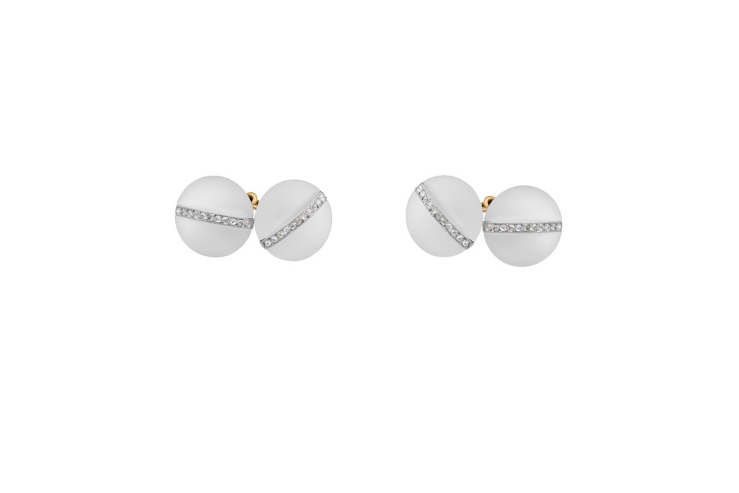 CARTIER Art Deco boutons de manchettes en cristal de roche et diamants.