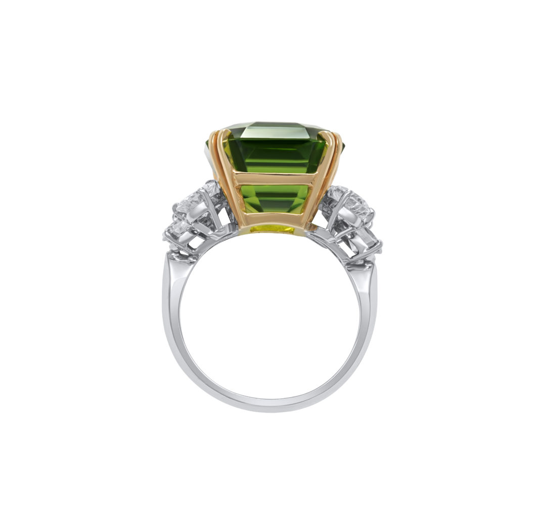 14,81 carats peridot and diamonds platinum ring – Image 2