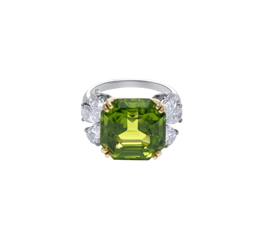14,81 carats peridot and diamonds platinum ring – Image 3