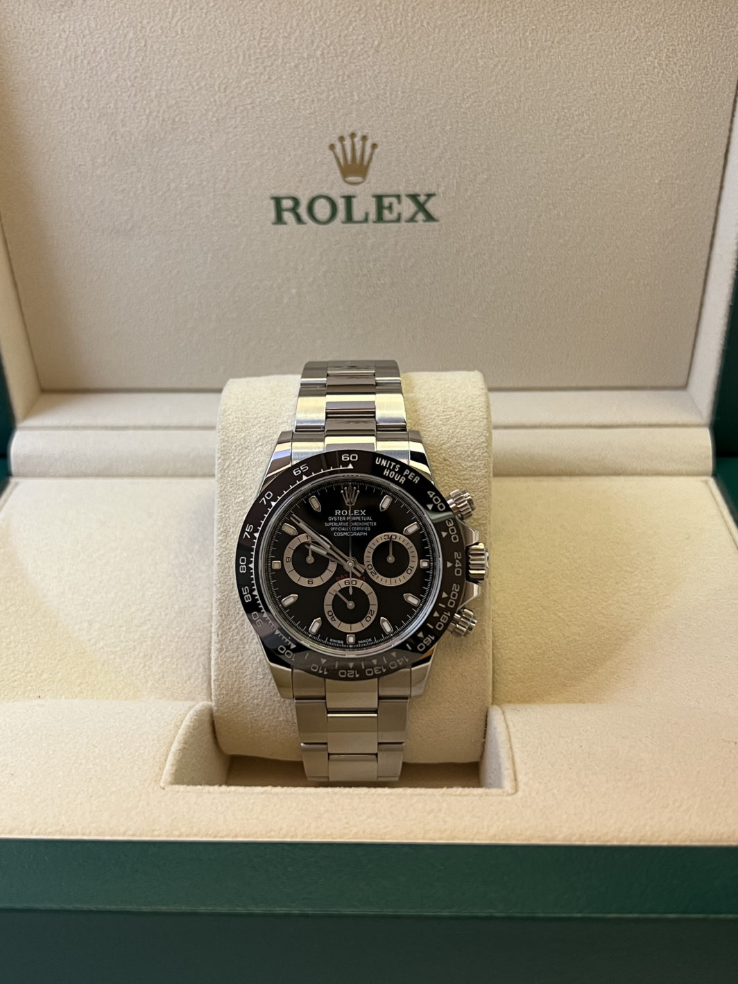 Rolex Daytona 116500. In steel, black dial, black ceramic